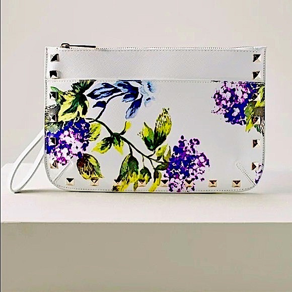 White House Black Market Handbags - WHITE HOUSE BLACK MARKET || Studded Pouch/Clutch in Hydrangea White🌟NIB🌟